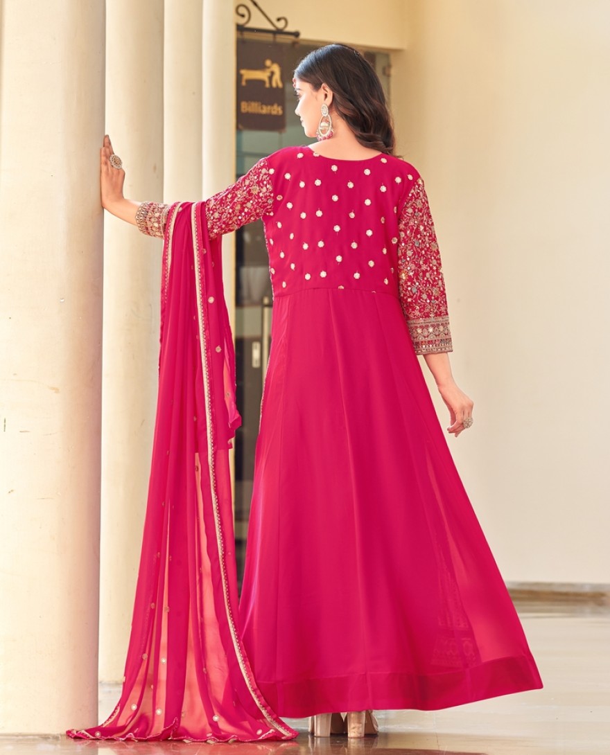 119 - PINK ANARKALI GOWN PREMIUM EMBROIDERED WITH DUPATTA PRESENT NEW DESIGN